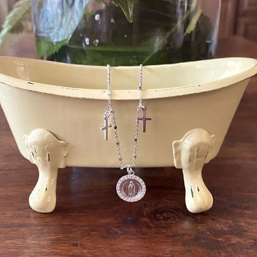 M Jewelers Three Medal Sterling Silver Our Lady of Guadelupe Necklace New in Box